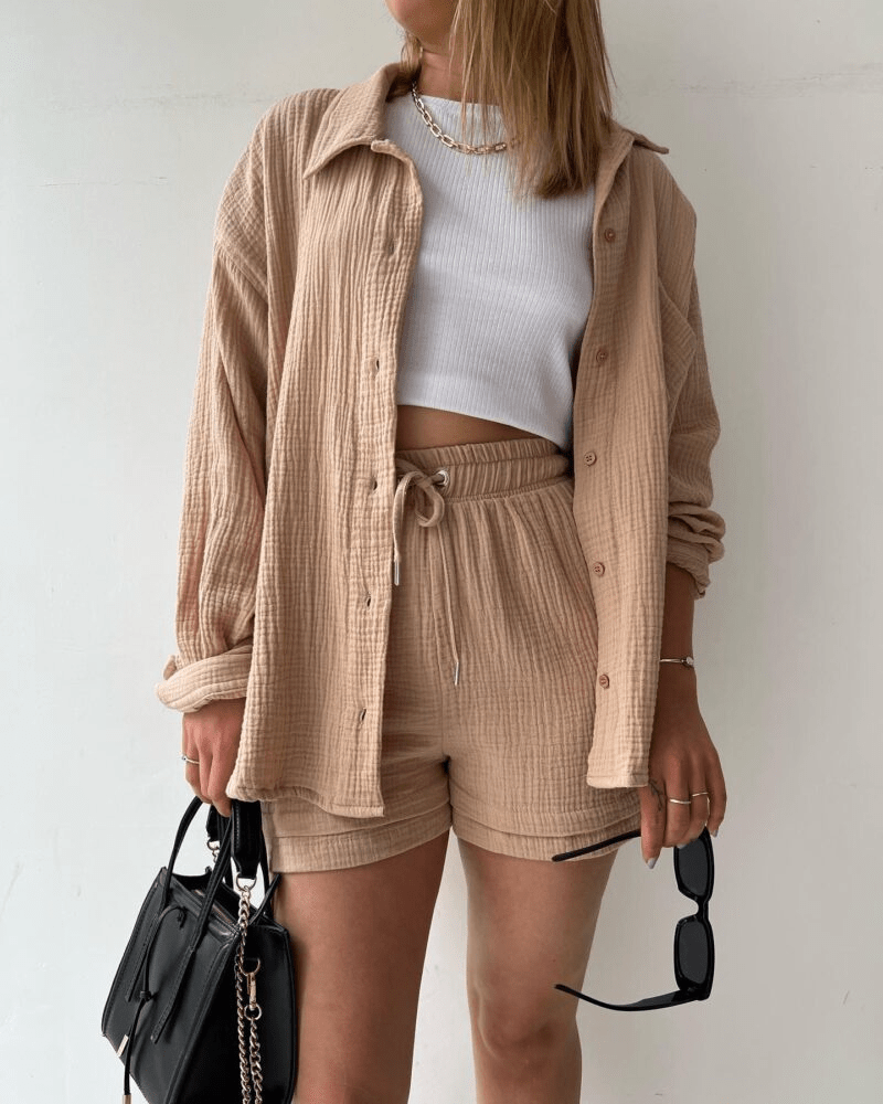 Two-piece women's summer outfit with shirt and trousers – Mila