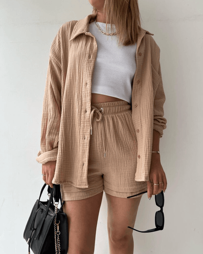 Two-piece women's summer outfit with shirt and trousers – Mila