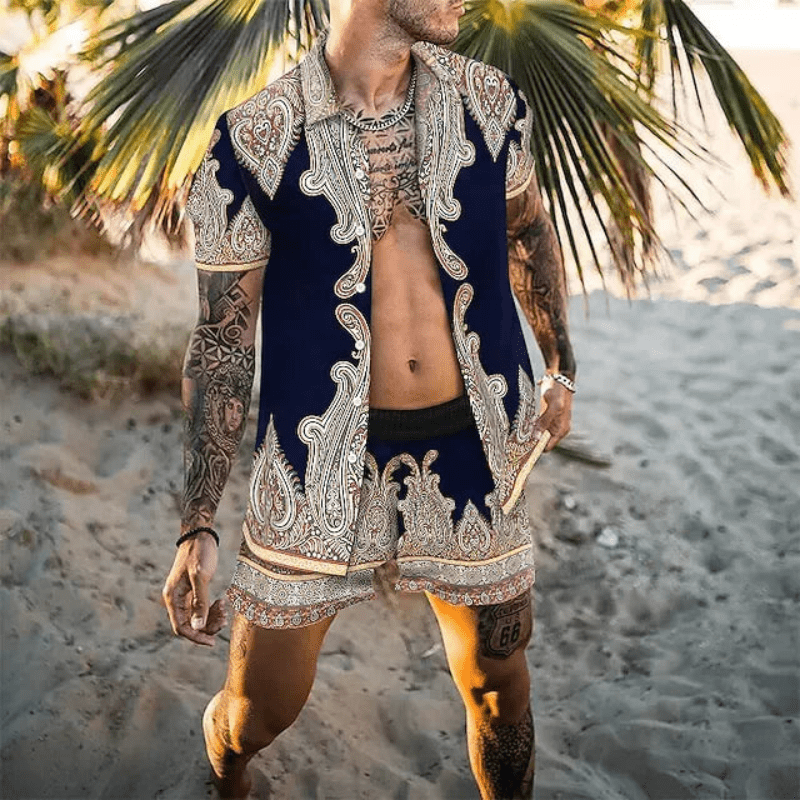 Two-piece men's summer set with patchwork print – Malik