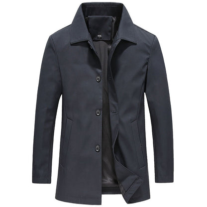 Windproof Long Men's Coat in Solid Colour - Mees