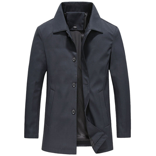 Windproof Long Men's Coat in Solid Colour - Mees