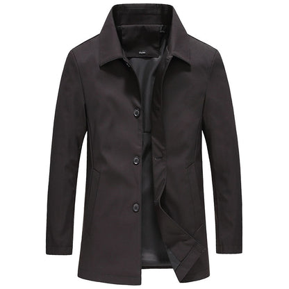 Windproof Long Men's Coat in Solid Colour - Mees