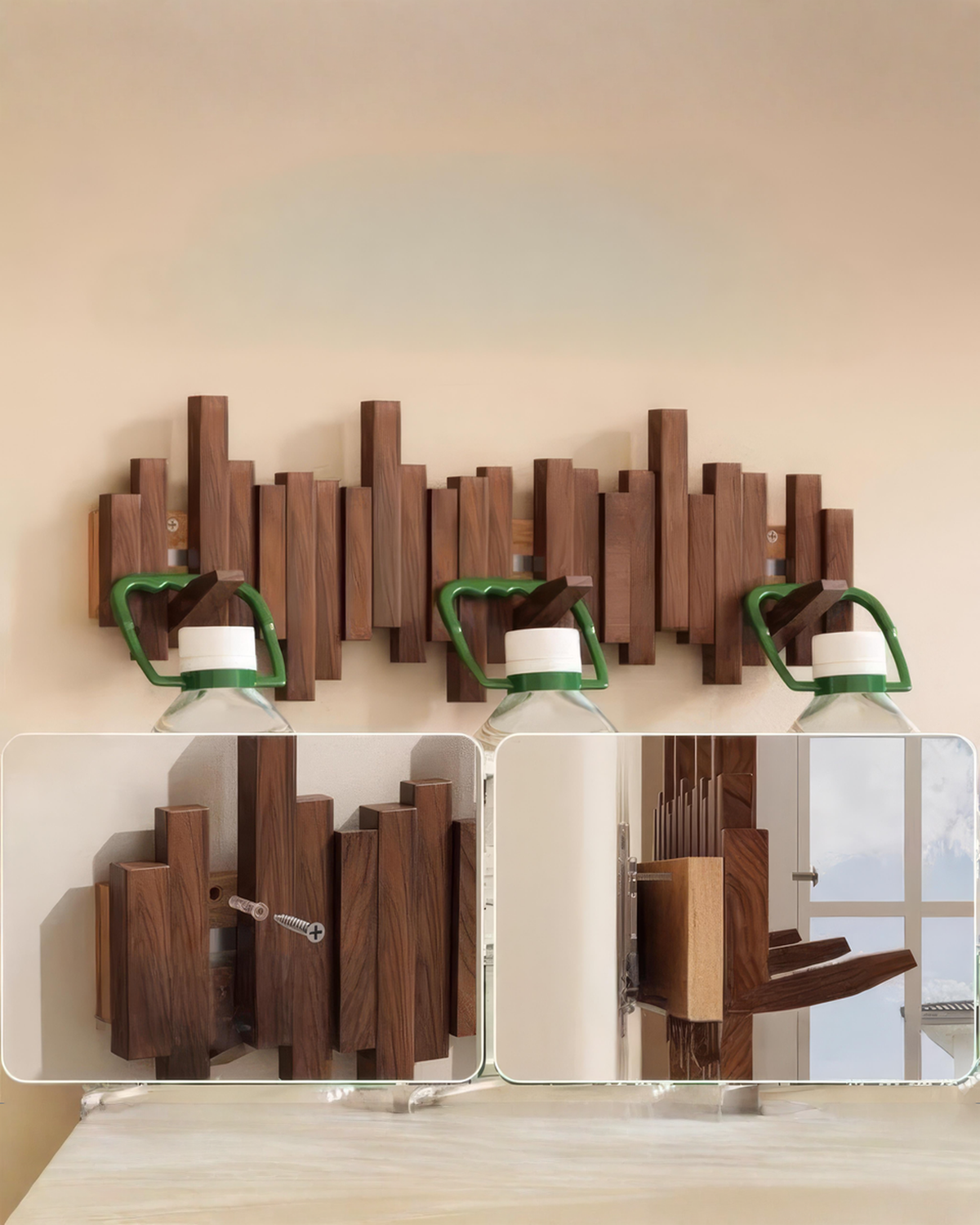 Wooden Wall Coat Rack with Foldable Magnetic Hooks – Beech, 3-10 Hooks 8