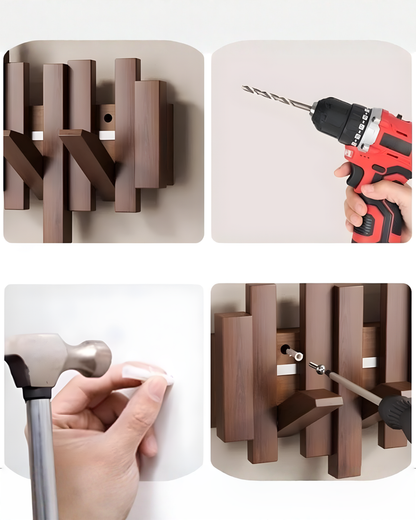 Wooden Wall Coat Rack with Foldable Magnetic Hooks – Beech, 3-10 Hooks 9