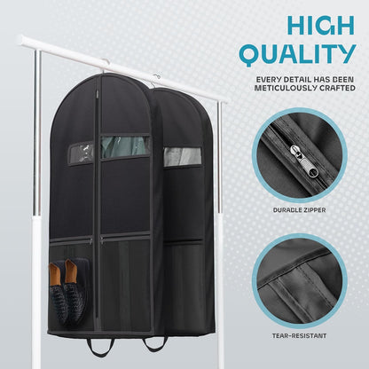 Heavy-duty travel garment bag with clear viewing window & accessory pockets – 2 for the price of 1