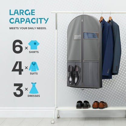 Heavy-duty travel garment bag with clear viewing window & accessory pockets – 2 for the price of 1