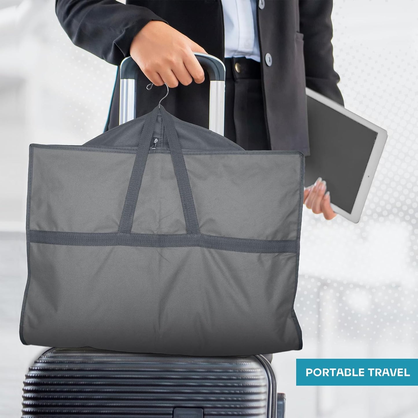 Heavy-duty travel garment bag with clear viewing window & accessory pockets – 2 for the price of 1