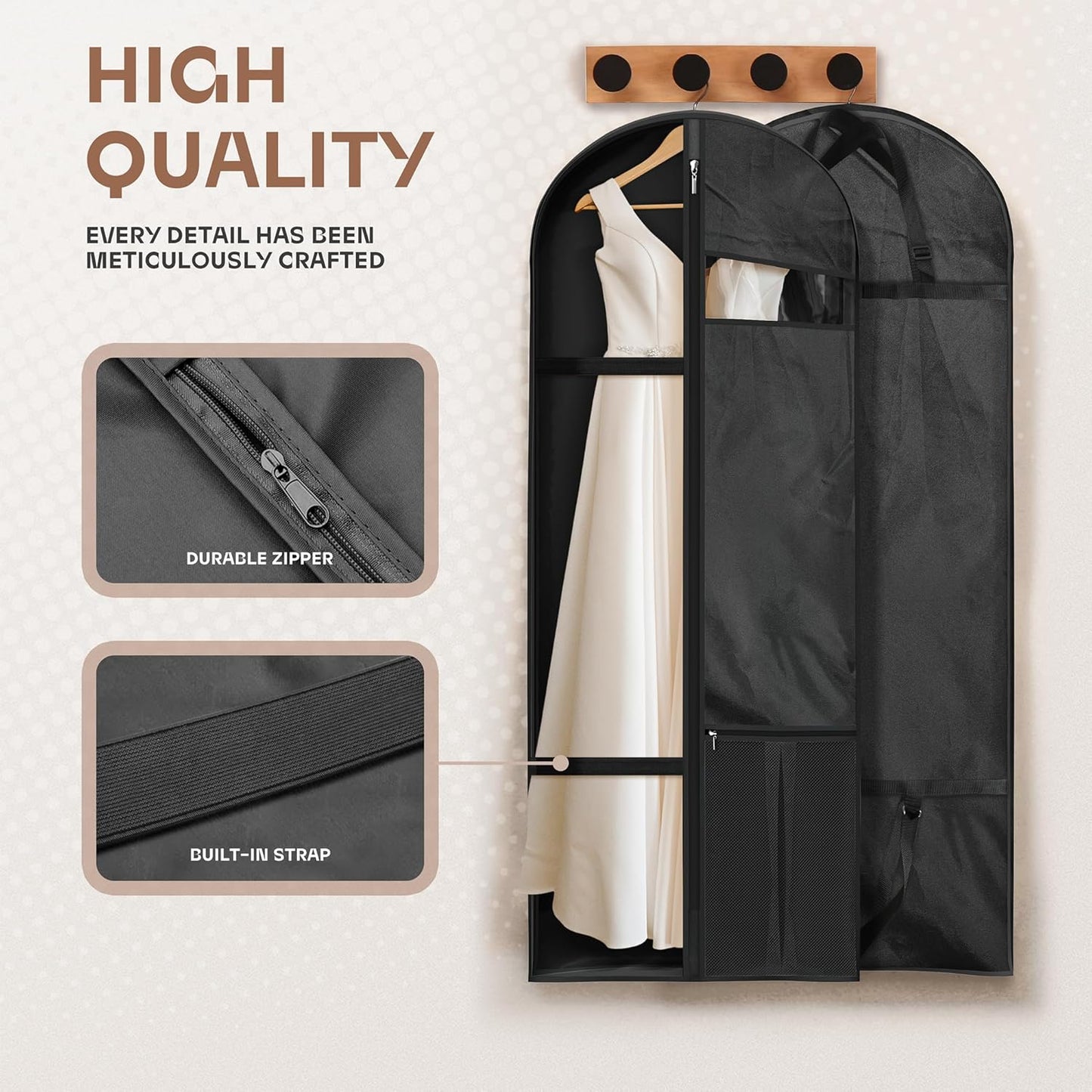 Heavy-duty travel garment bag with clear viewing window & accessory pockets – 2 for the price of 1