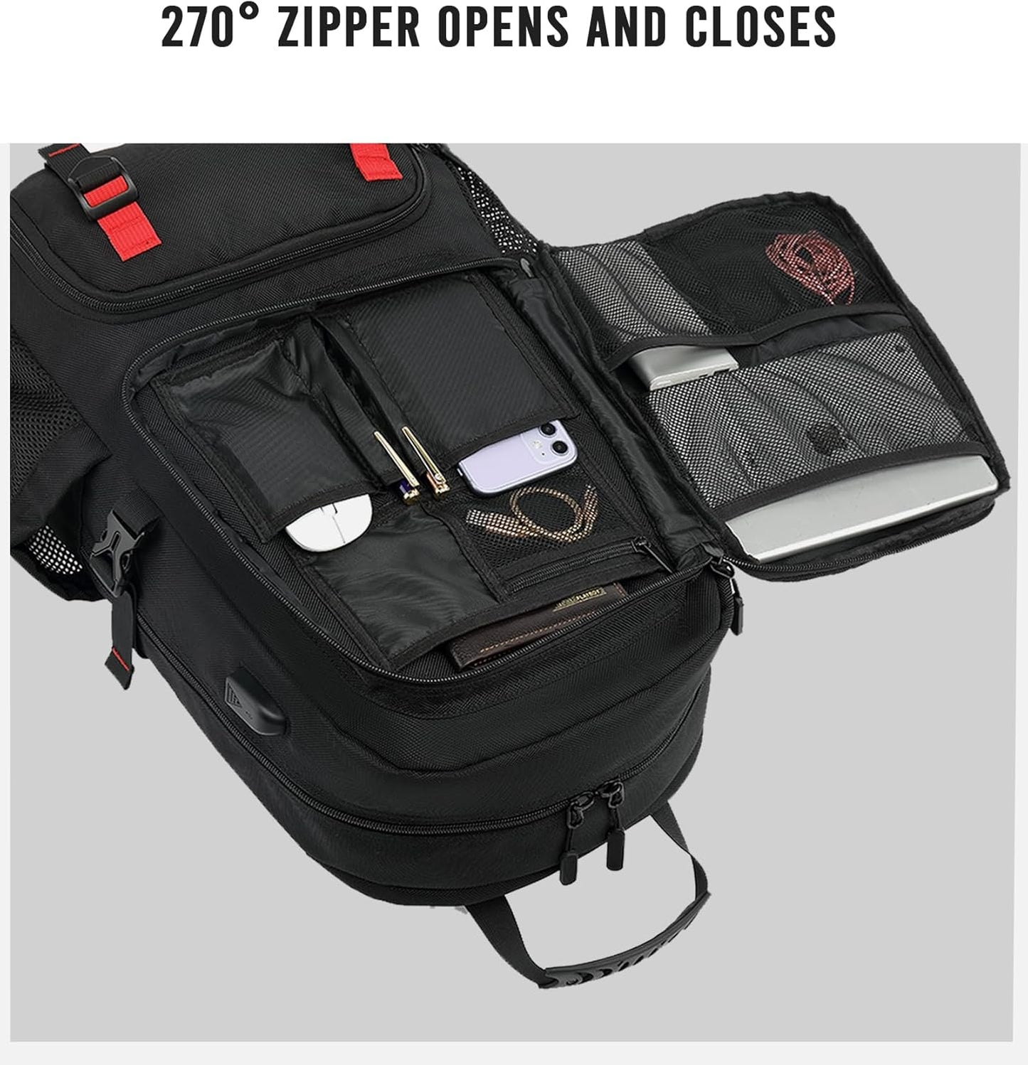 60L waterproof travel laptop rucksack with USB port and shoe compartment