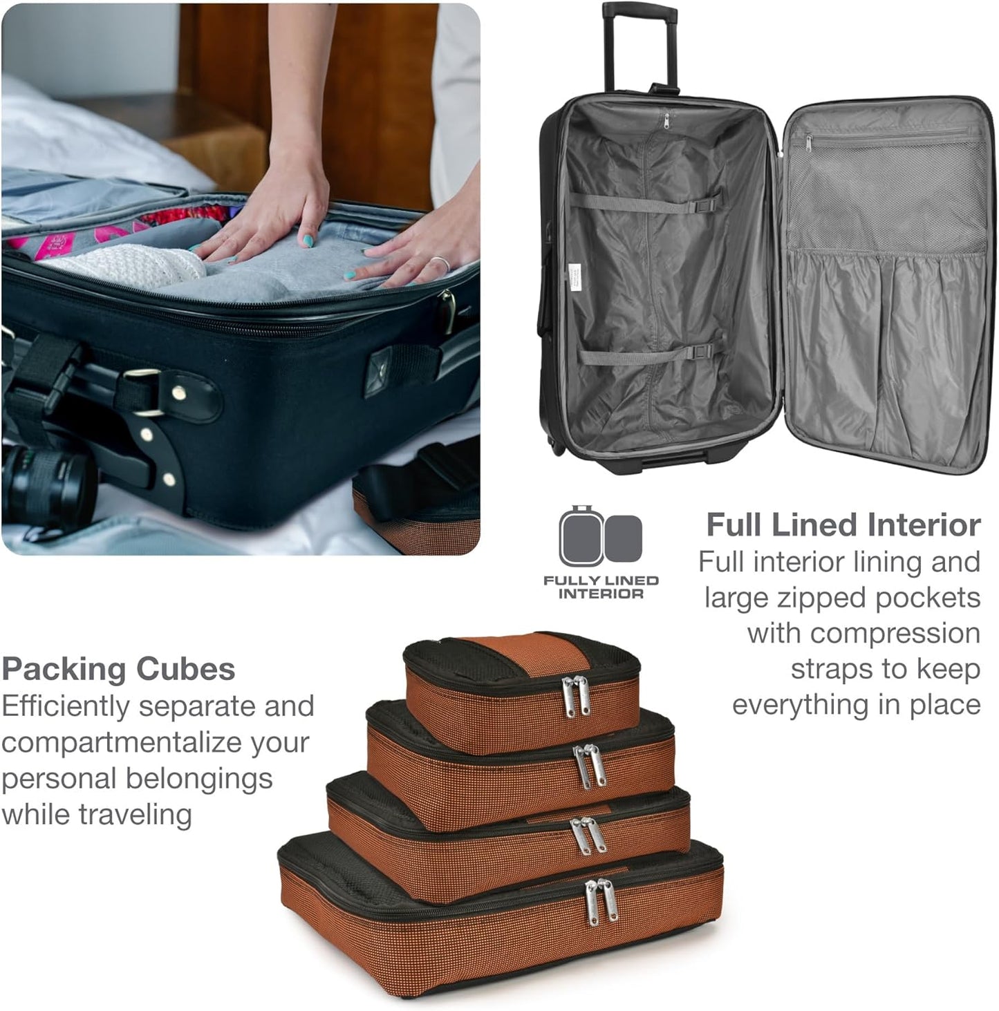 8-piece soft-shell luggage set with packing cubes and TSA lock – TravelMax