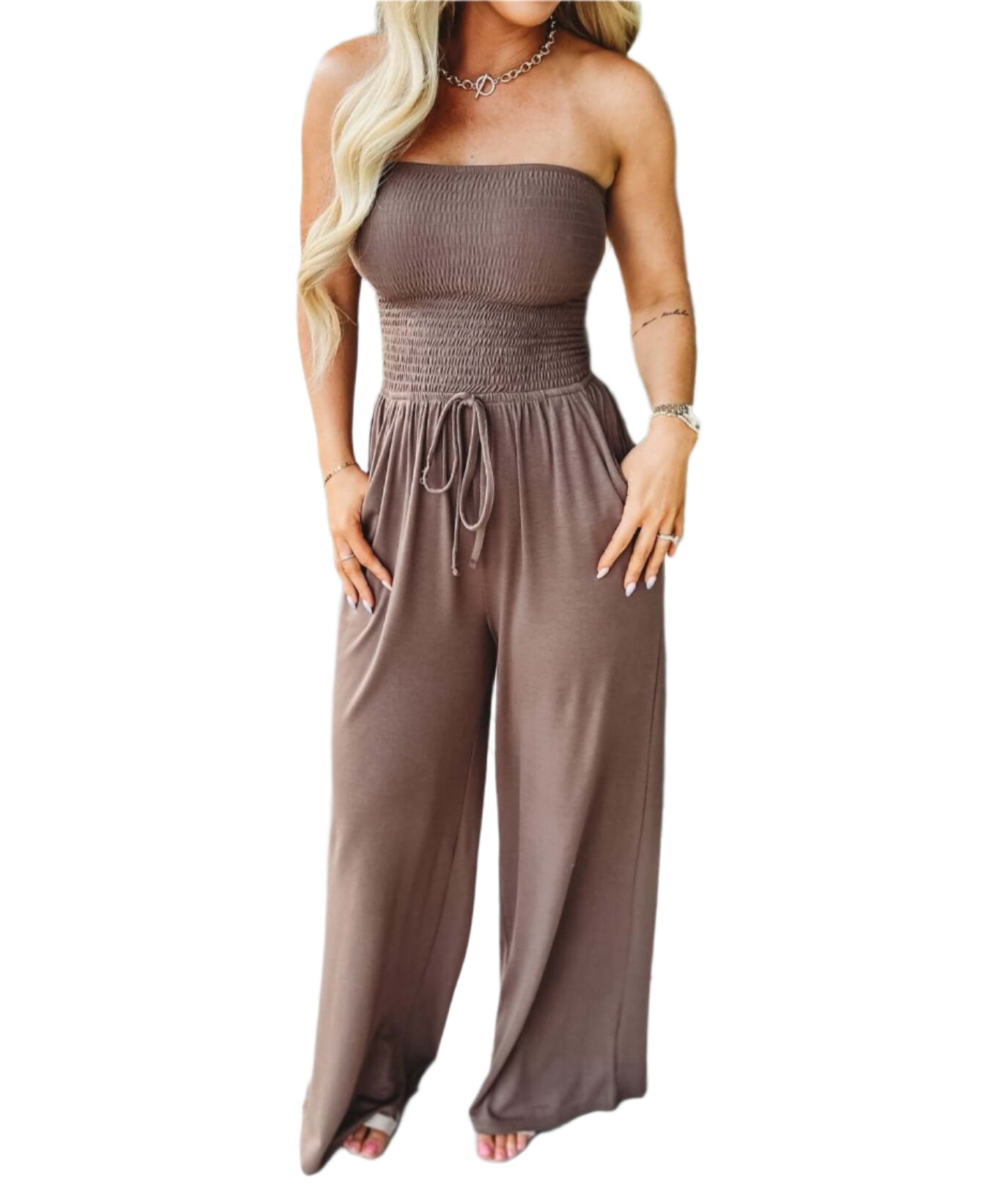 Off-the-shoulder summer jumpsuit with wide legs – Camila