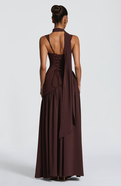 Flowing Chiffon Maxi Dress with Lace-Up Back 11