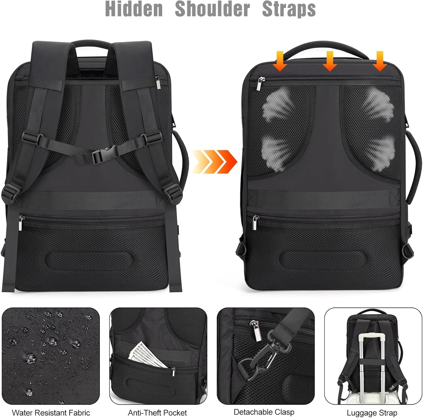 40L Waterproof Travel Laptop Rucksack with USB Port & Anti-Theft Protection – AeroPack