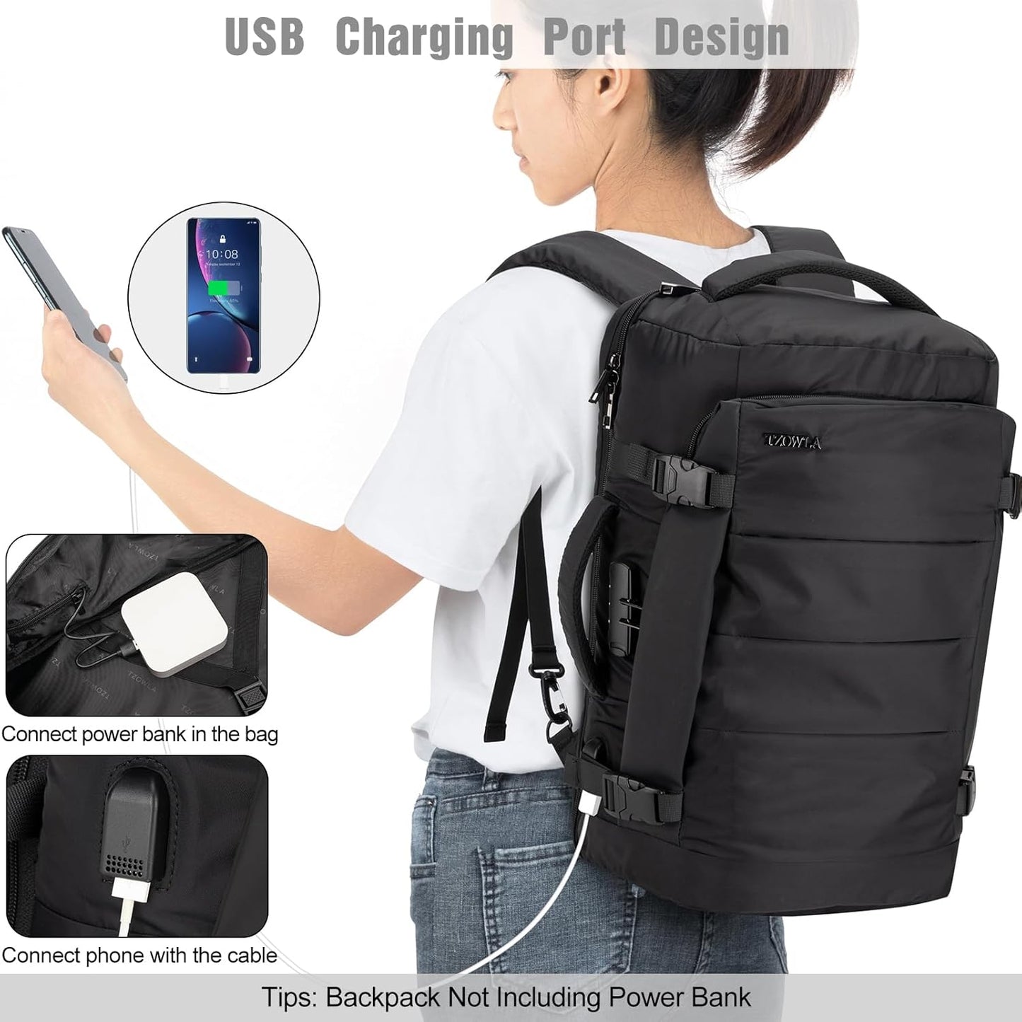 40L Waterproof Travel Laptop Rucksack with USB Port & Anti-Theft Protection – AeroPack