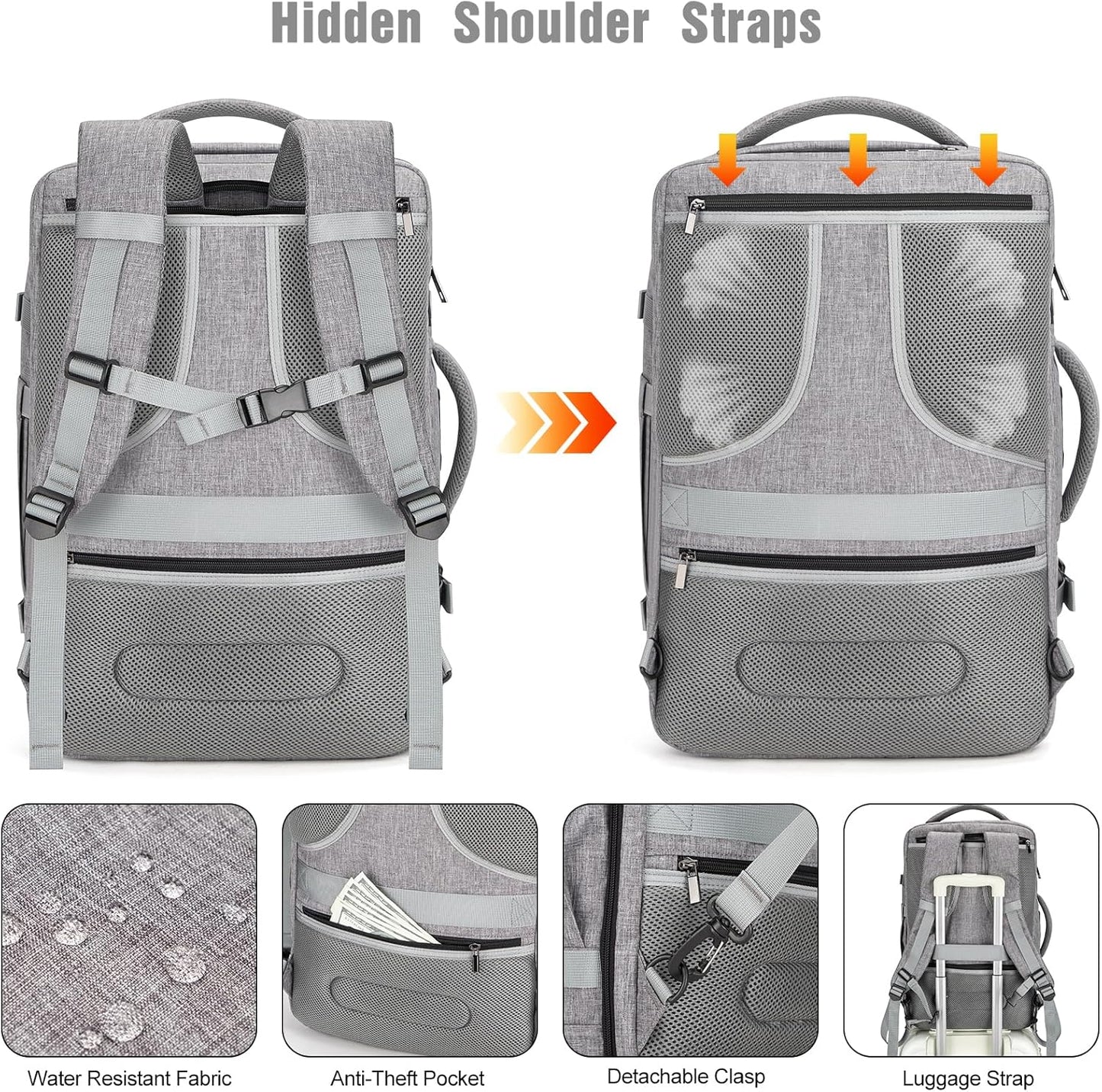 40L Waterproof Travel Laptop Rucksack with USB Port & Anti-Theft Protection – AeroPack