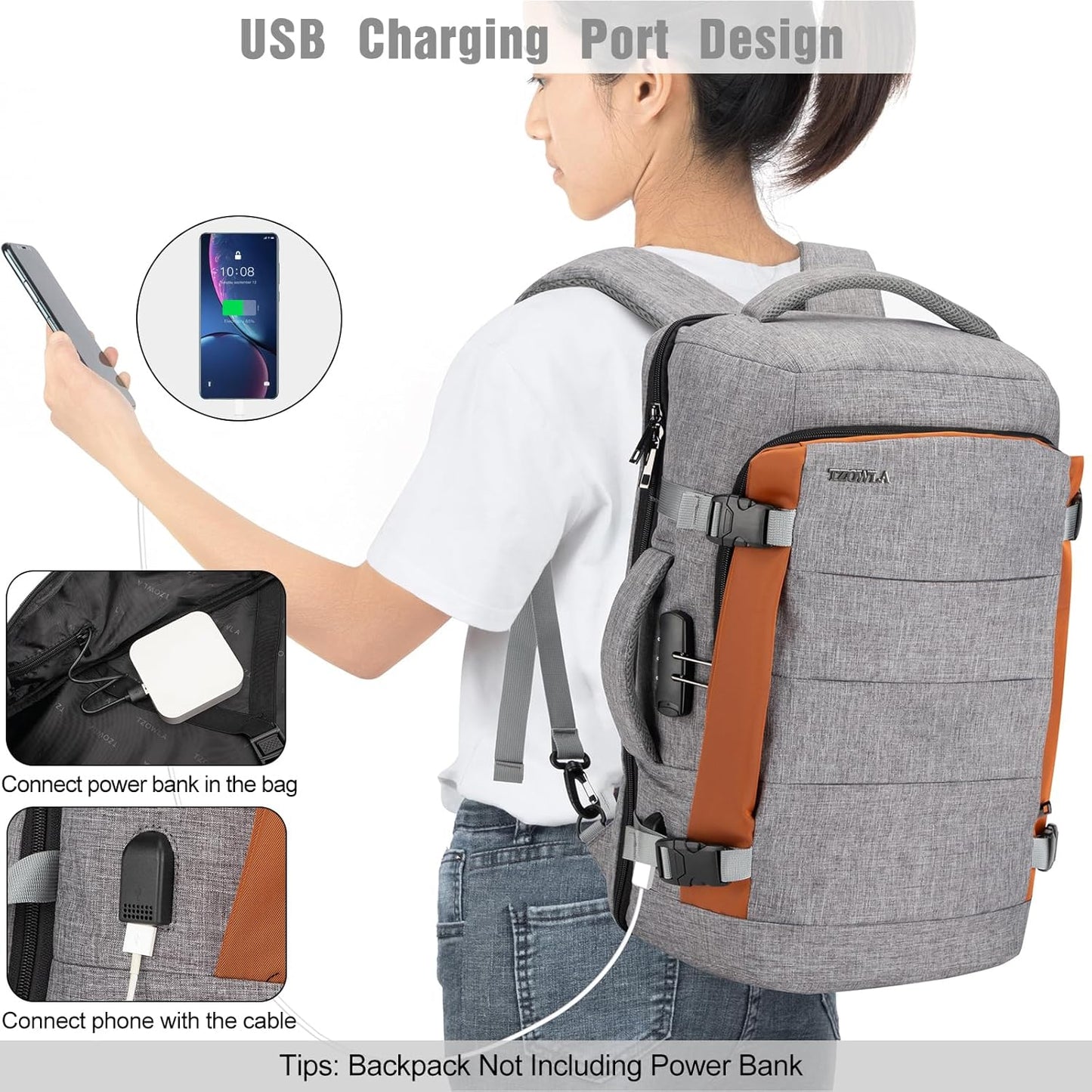 40L Waterproof Travel Laptop Rucksack with USB Port & Anti-Theft Protection – AeroPack