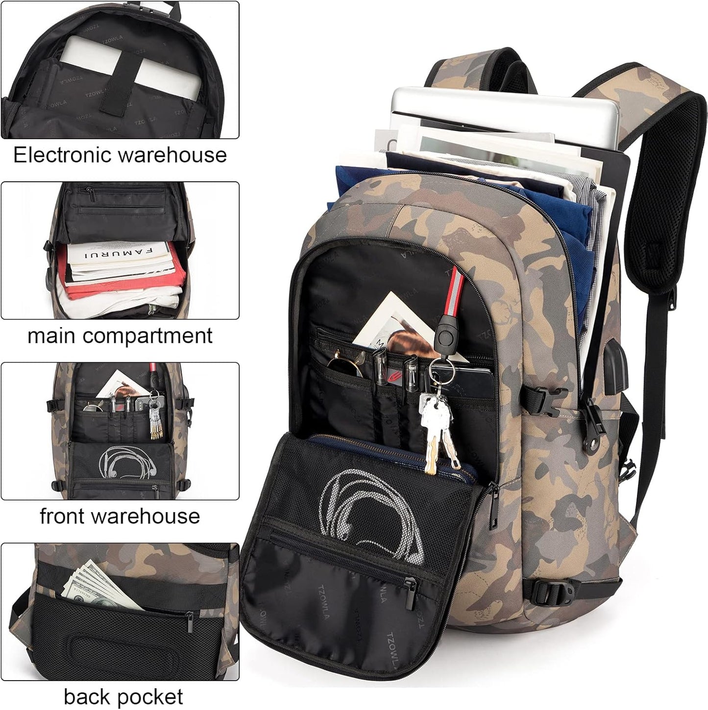 Extra-large anti-theft laptop and travel backpack with USB port – 30–50 L