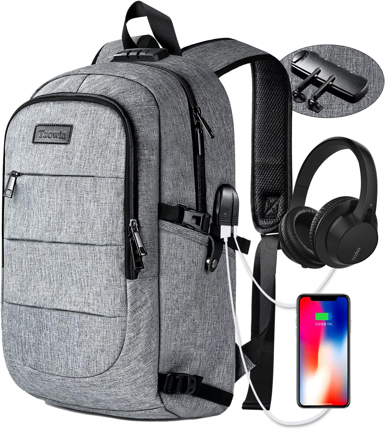 Extra-large anti-theft laptop and travel backpack with USB port – 30–50 L