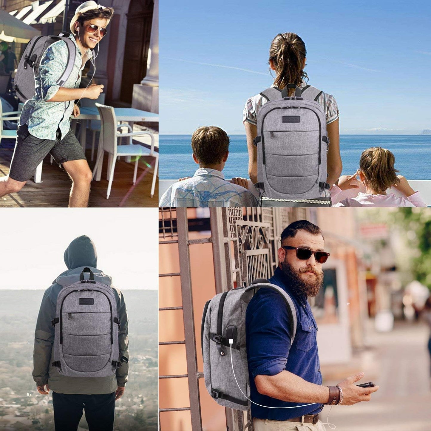Extra-large anti-theft laptop and travel backpack with USB port – 30–50 L
