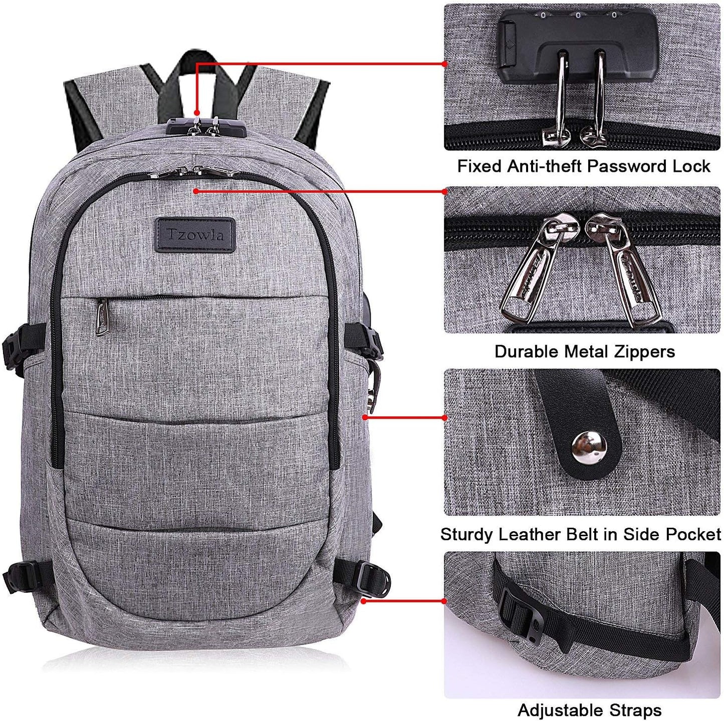 Extra-large anti-theft laptop and travel backpack with USB port – 30–50 L