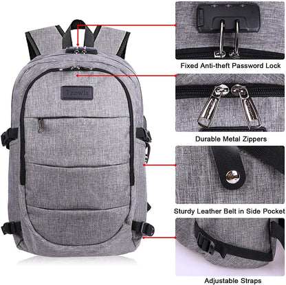 Extra-large anti-theft laptop and travel backpack with USB port – 30–50 L