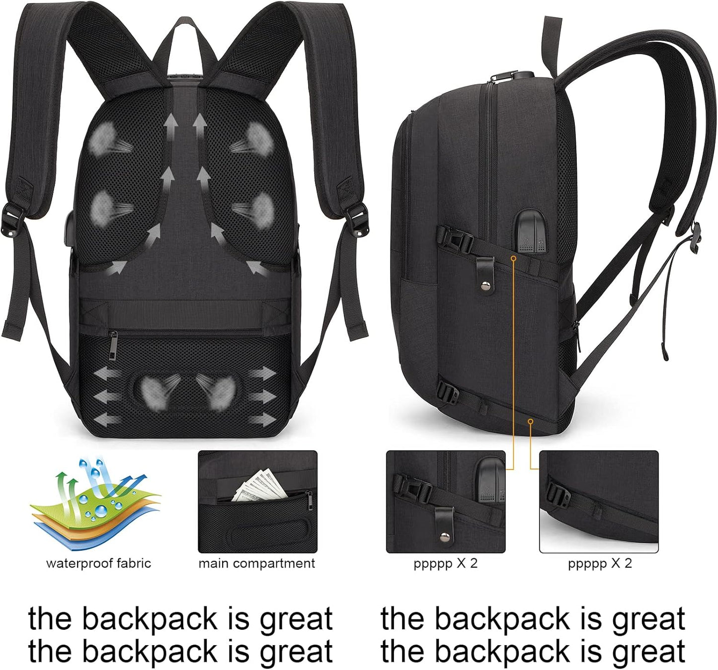 Extra-large anti-theft laptop and travel backpack with USB port – 30–50 L