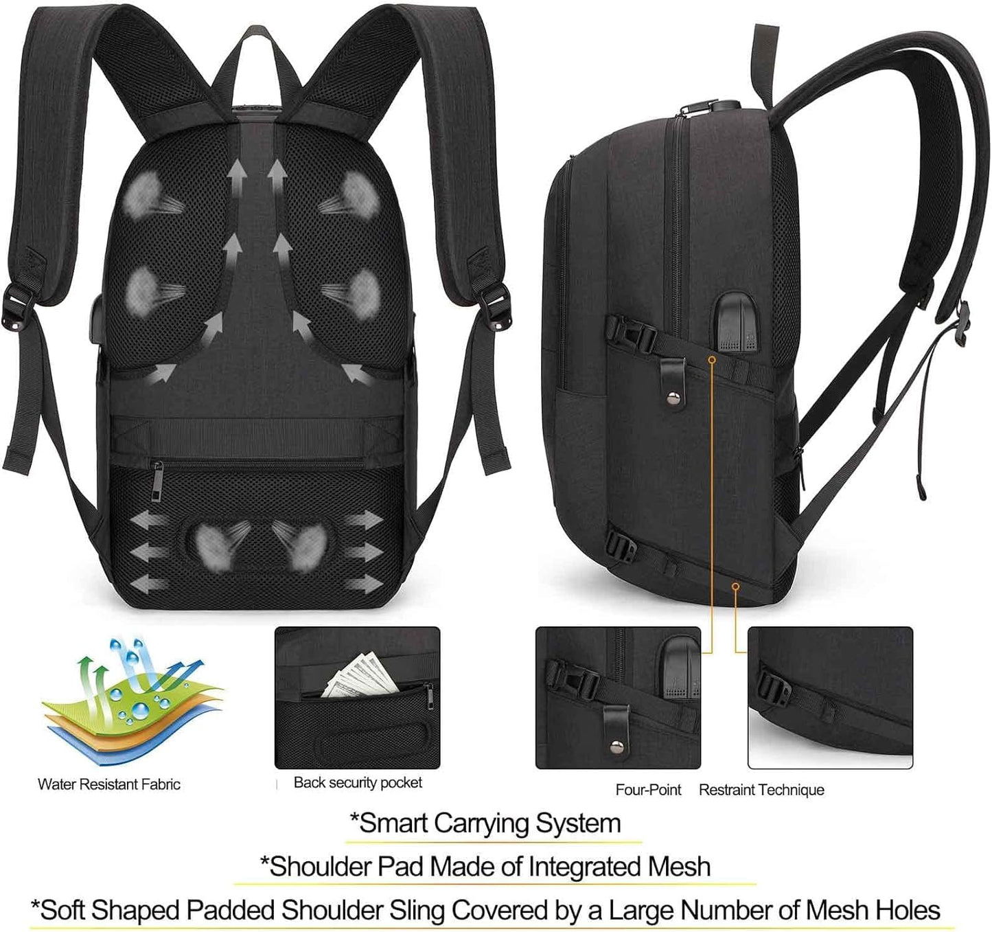 Extra-large anti-theft laptop and travel backpack with USB port – 30–50 L