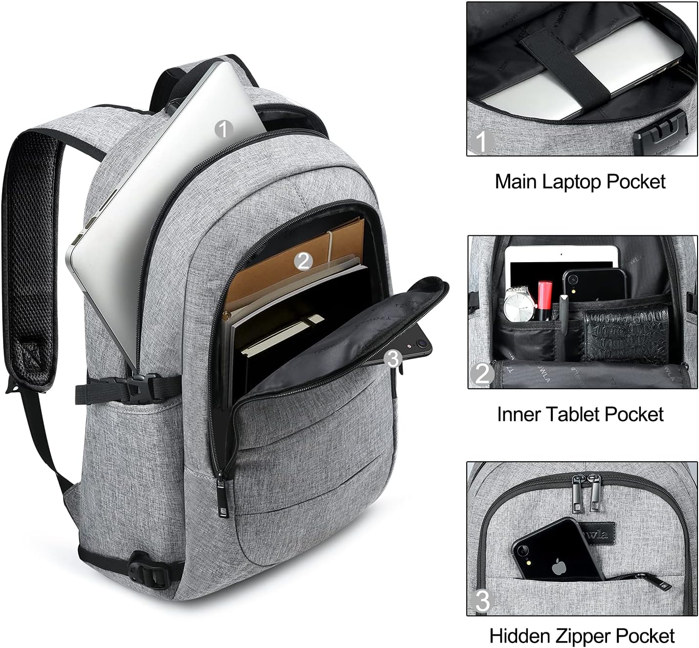Extra-large anti-theft laptop and travel backpack with USB port – 30–50 L