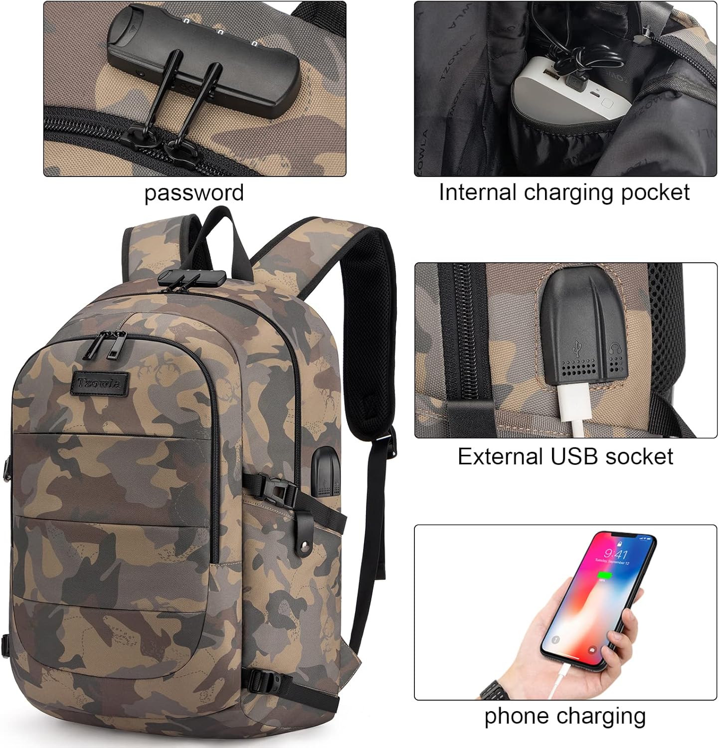 Extra-large anti-theft laptop and travel backpack with USB port – 30–50 L