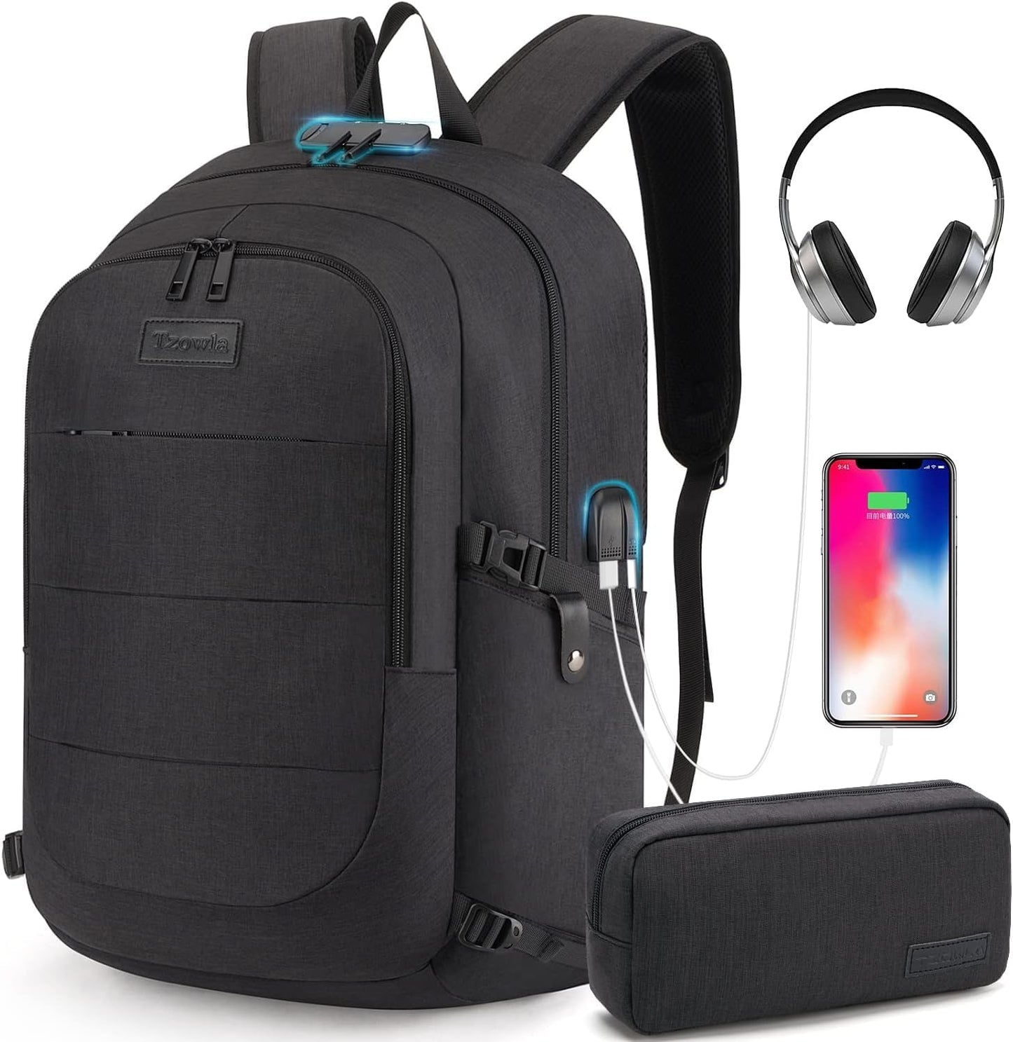 Extra-large anti-theft laptop and travel backpack with USB port – 30–50 L