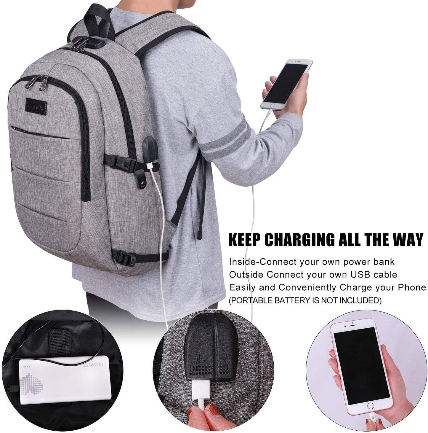 Extra-large anti-theft laptop and travel backpack with USB port – 30–50 L