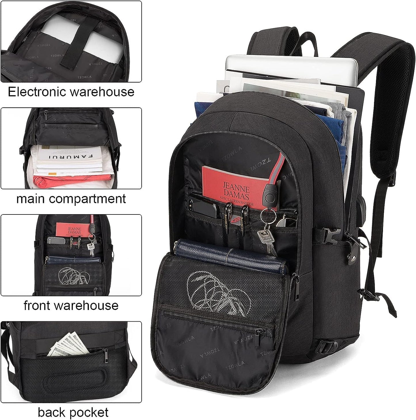 Extra-large anti-theft laptop and travel backpack with USB port – 30–50 L