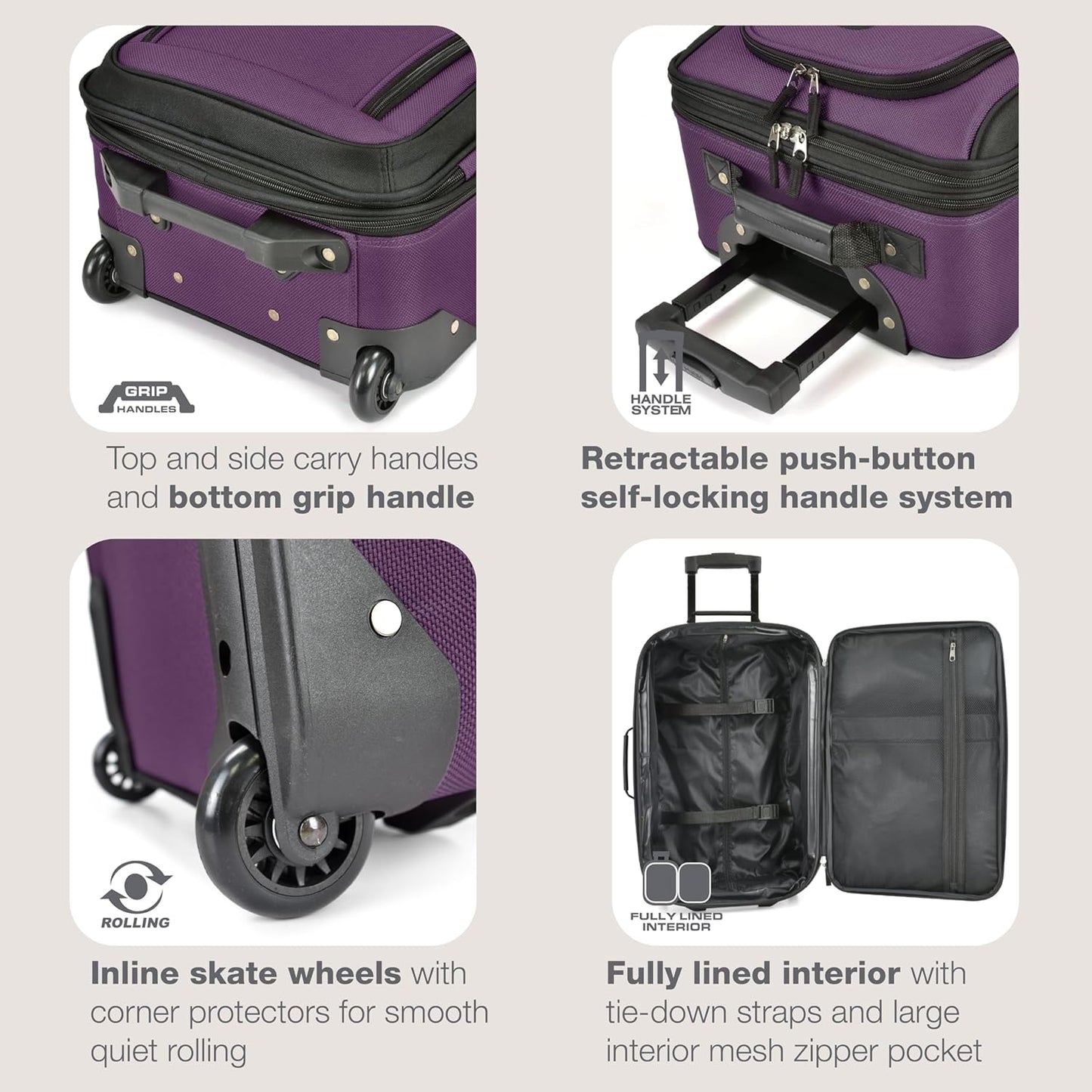 2-piece soft hand-luggage set with expandable design and skate wheels