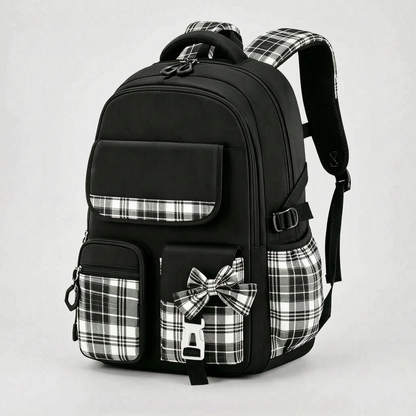 Structured School Backpack with Plaid Accents - Comfort and Style 7