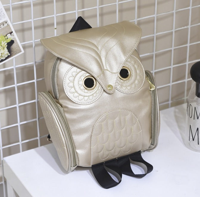 PU leather rucksack with owl print – women's multi-pocket design