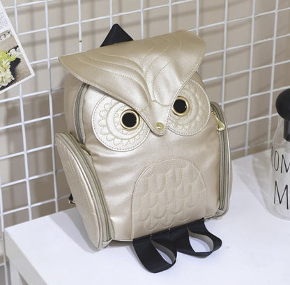 PU leather rucksack with owl print – women's multi-pocket design