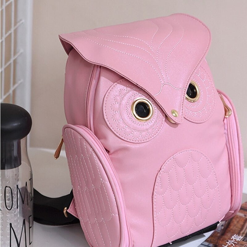 PU leather rucksack with owl print – women's multi-pocket design