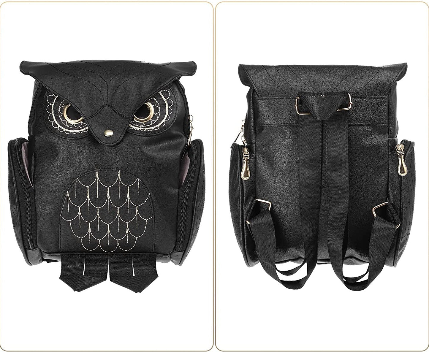 PU leather rucksack with owl print – women's multi-pocket design