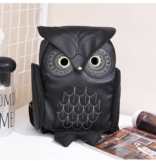PU leather rucksack with owl print – women's multi-pocket design
