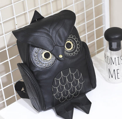 PU leather rucksack with owl print – women's multi-pocket design