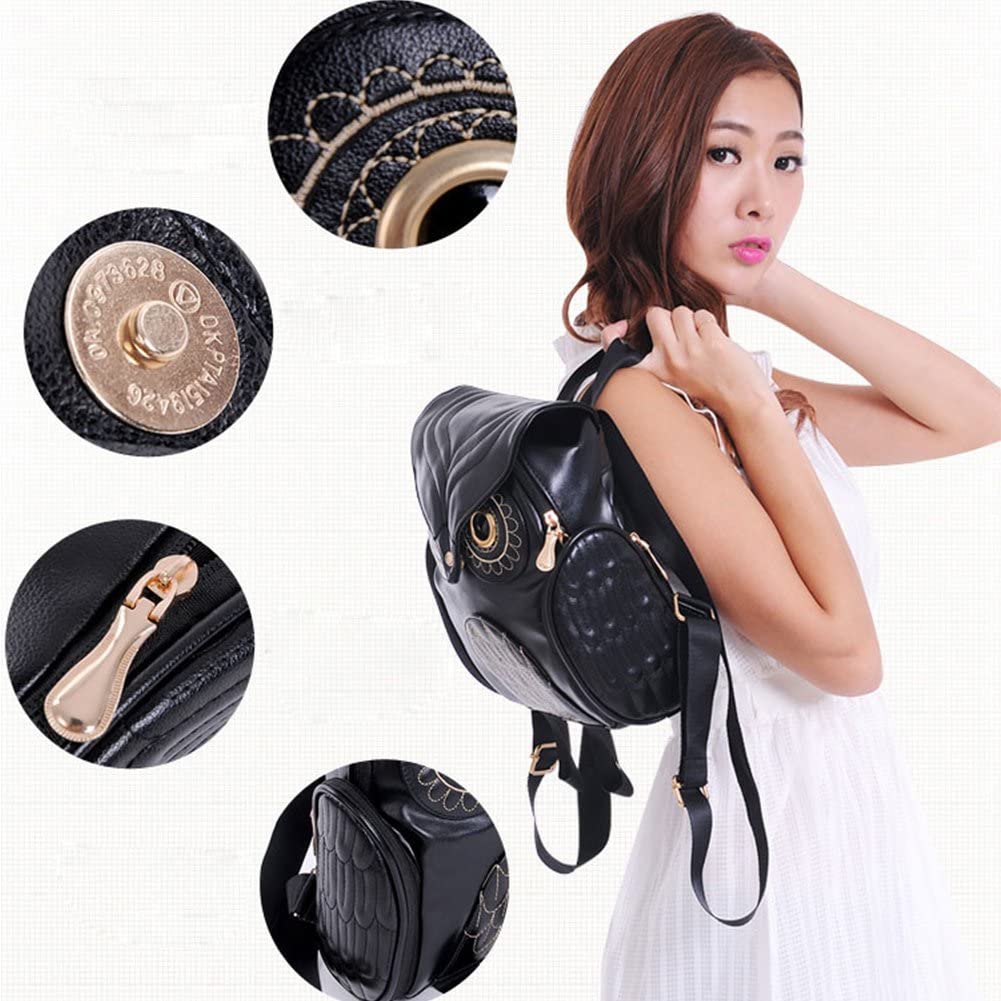 PU leather rucksack with owl print – women's multi-pocket design