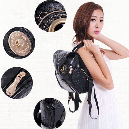 PU leather rucksack with owl print – women's multi-pocket design