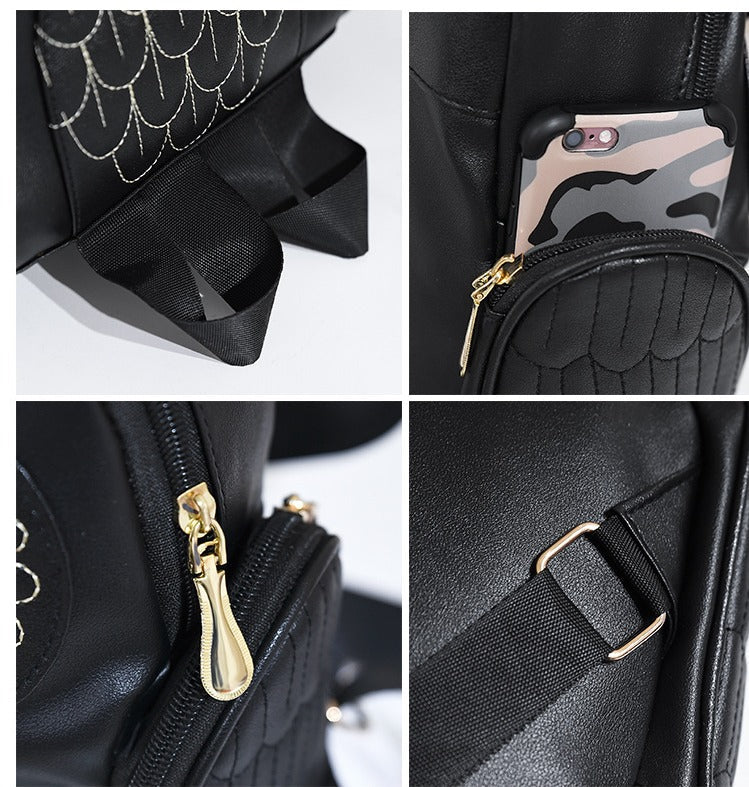 PU leather rucksack with owl print – women's multi-pocket design