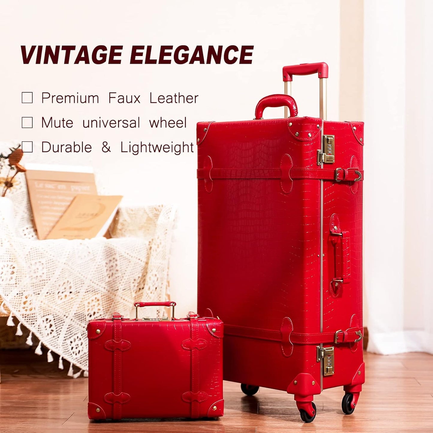 2-piece vintage-inspired luggage set with spinner wheels and protective cover