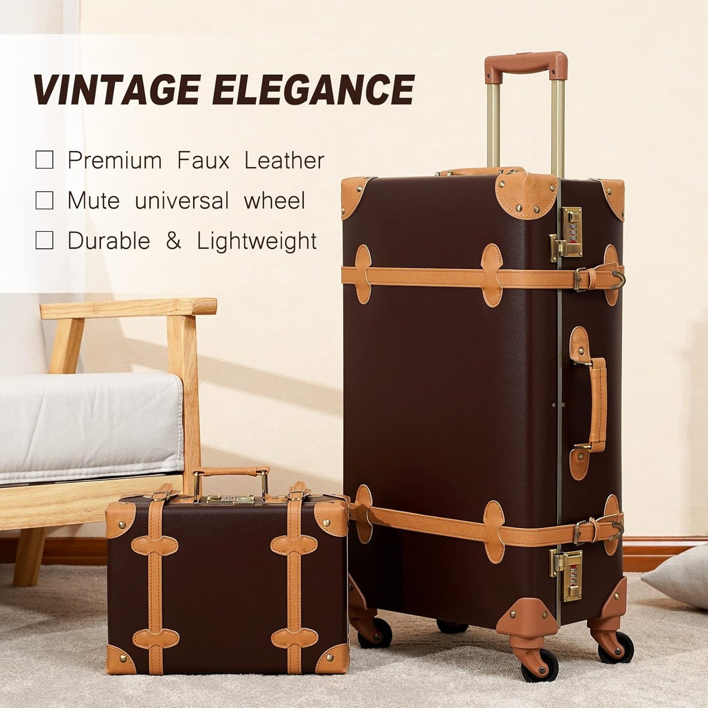 2-piece vintage-inspired luggage set with spinner wheels and protective cover