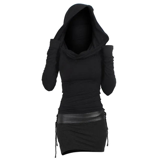 Autumnal & Comfortable Long-Sleeve Hooded Dress – Selina