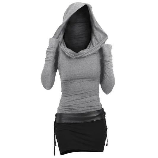 Autumnal & Comfortable Long-Sleeve Hooded Dress – Selina