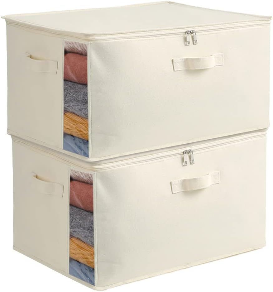Canvas clothes storage organiser set – double-zip bag with handles and a clear window