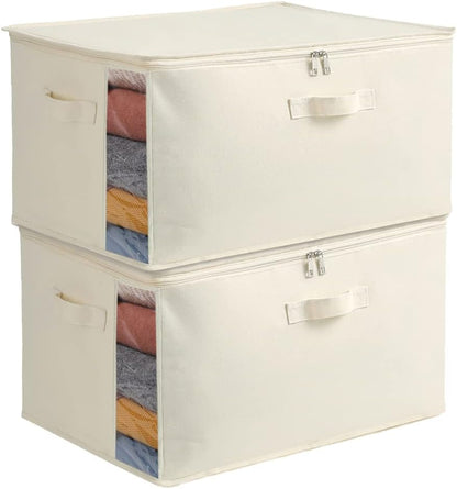 Canvas clothes storage organiser set – double-zip bag with handles and a clear window