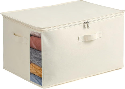 Canvas clothes storage organiser set – double-zip bag with handles and a clear window